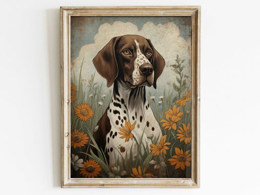 German Shorthaired Pointer Portrait, Vintage Dog Print, Rustic Decor - WildfieldPrints
