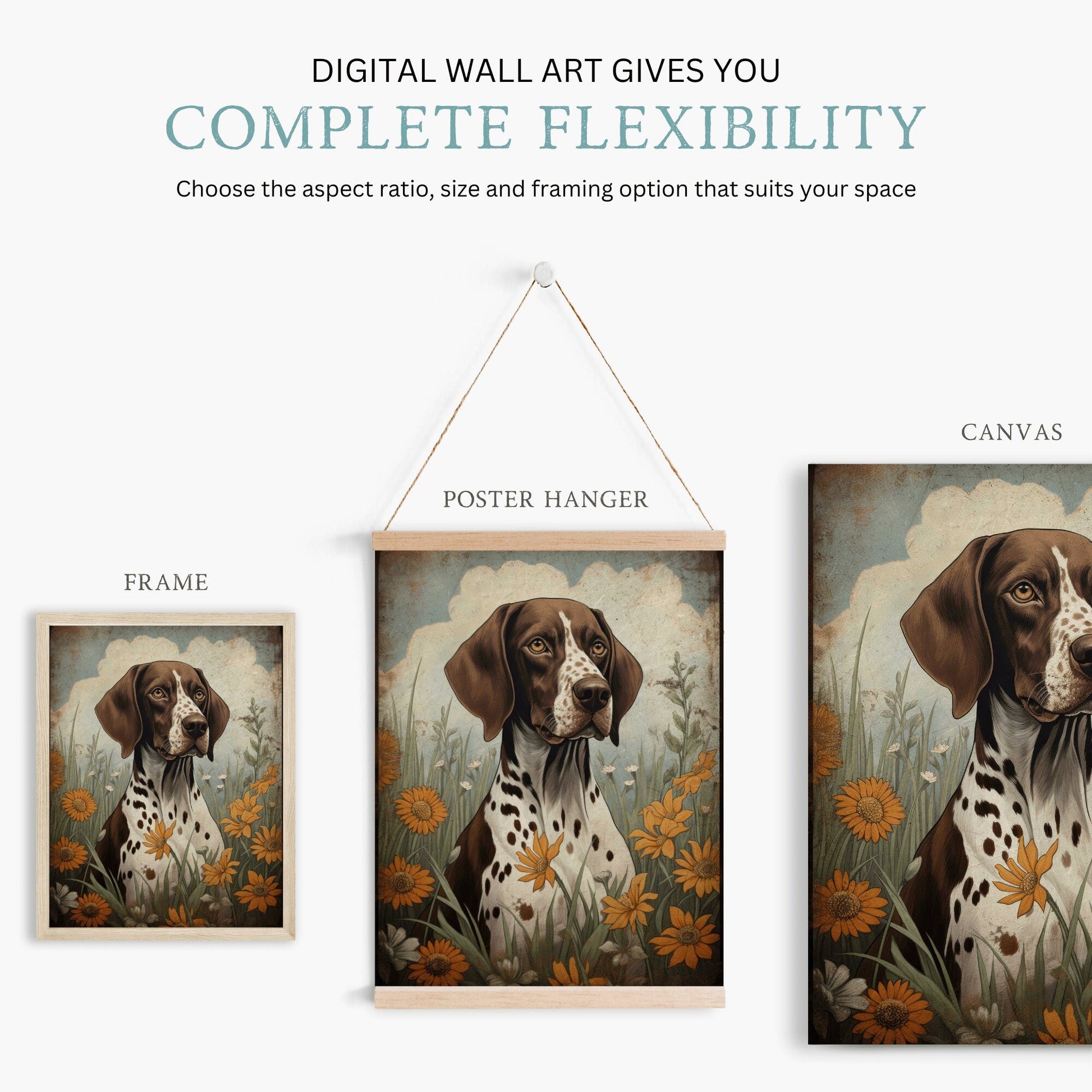 German Shorthaired Pointer Portrait, Vintage Dog Print, Rustic Decor - WildfieldPrints