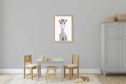 Giraffe Bubblegum Art, Whimsical Safari Nursery Decor, Kids Room Wall Art - WildfieldPrints