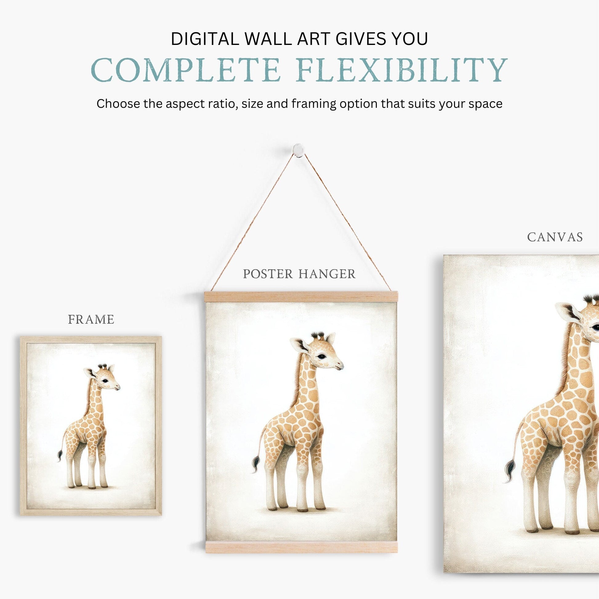 Giraffe Nursery Decor, Vintage Safari Wall Art, Cute Animal Print - WildfieldPrints