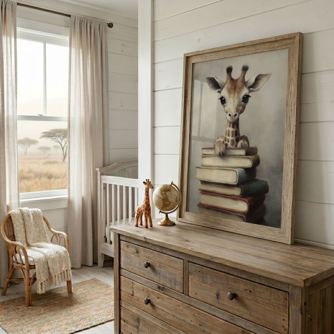 Giraffe Reading Art Print – Animal Boy's Reading Corner Wall Art