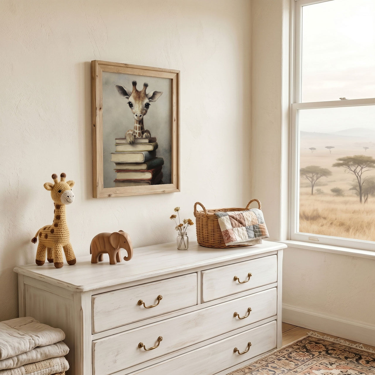 Giraffe Reading Art Print – Animal Boy's Reading Corner Wall Art