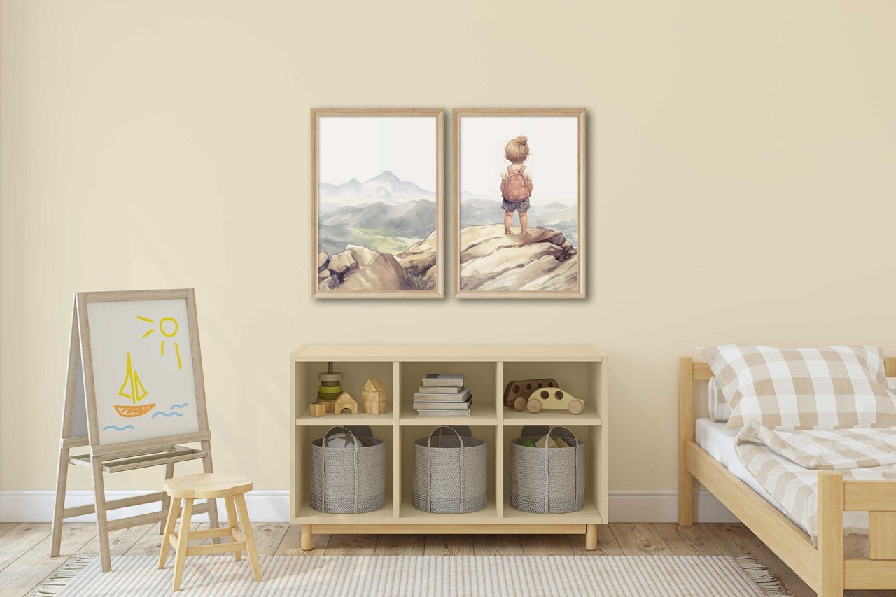 Girl Adventure Wall Art – Mountain Nursery Print for Girls • Set of 2