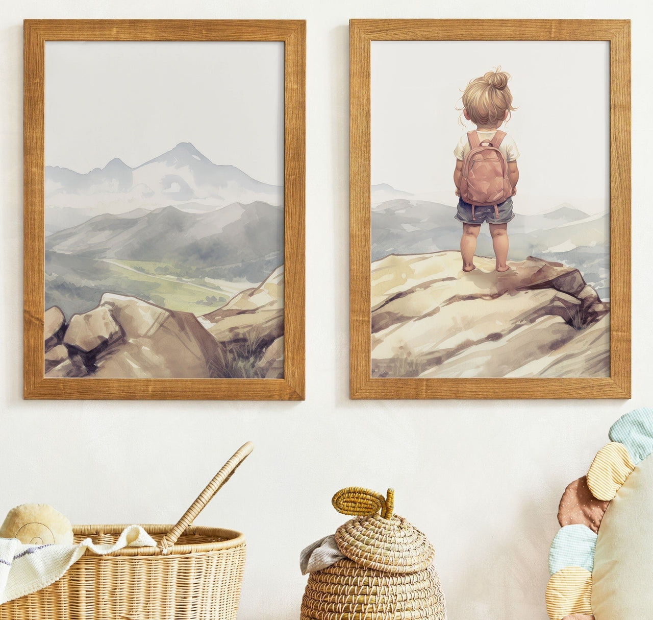Girl Adventure Wall Art – Mountain Nursery Print for Girls • Set of 2
