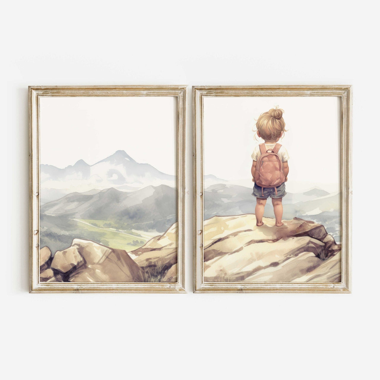 Girl Adventure Wall Art – Mountain Nursery Print for Girls • Set of 2