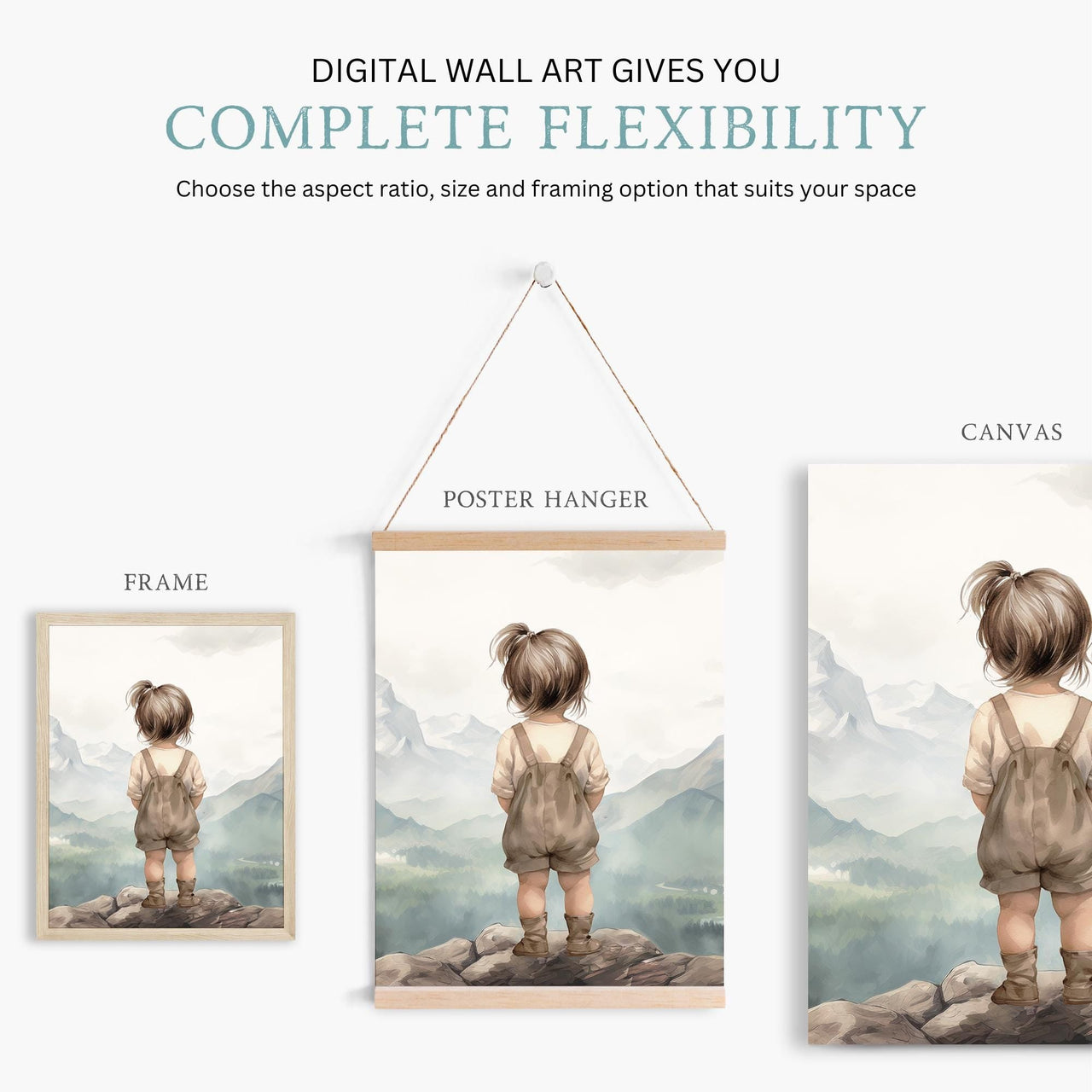 Mountain View Girl Print – Nature Nursery Wall Art for Girls • Set of 3