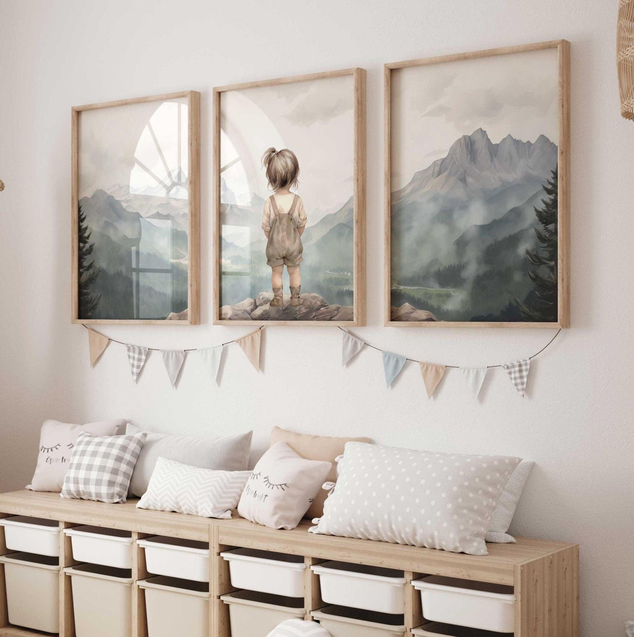 Mountain View Girl Print – Nature Nursery Wall Art for Girls • Set of 3