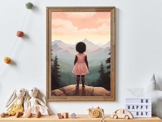 Girl Adventure Print, Black Girl Wall Art, African American Nursery Decor - WildfieldPrints