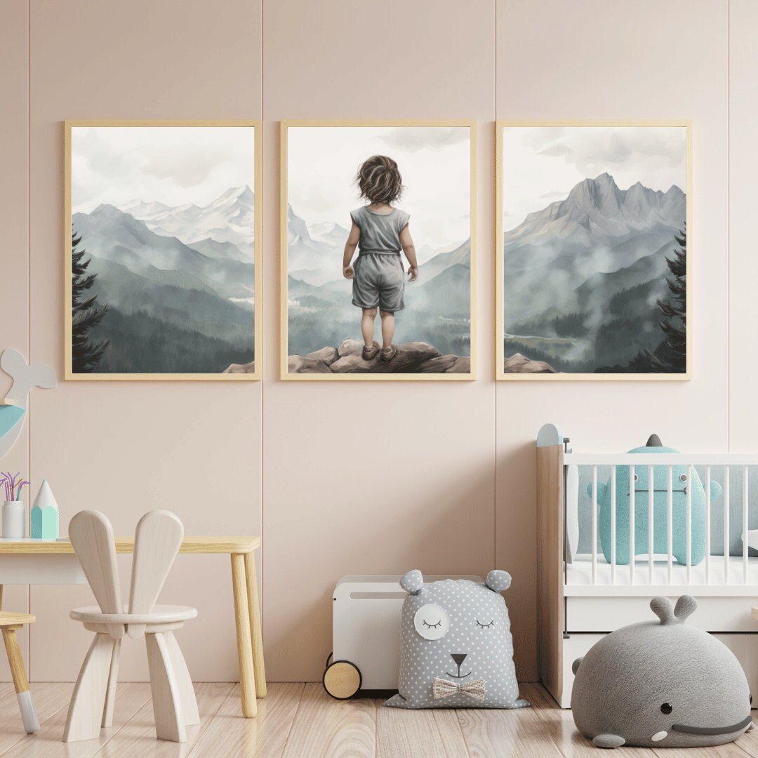 Girl Adventure Wall Art – Camping Toddler Room Decor • Set of 3