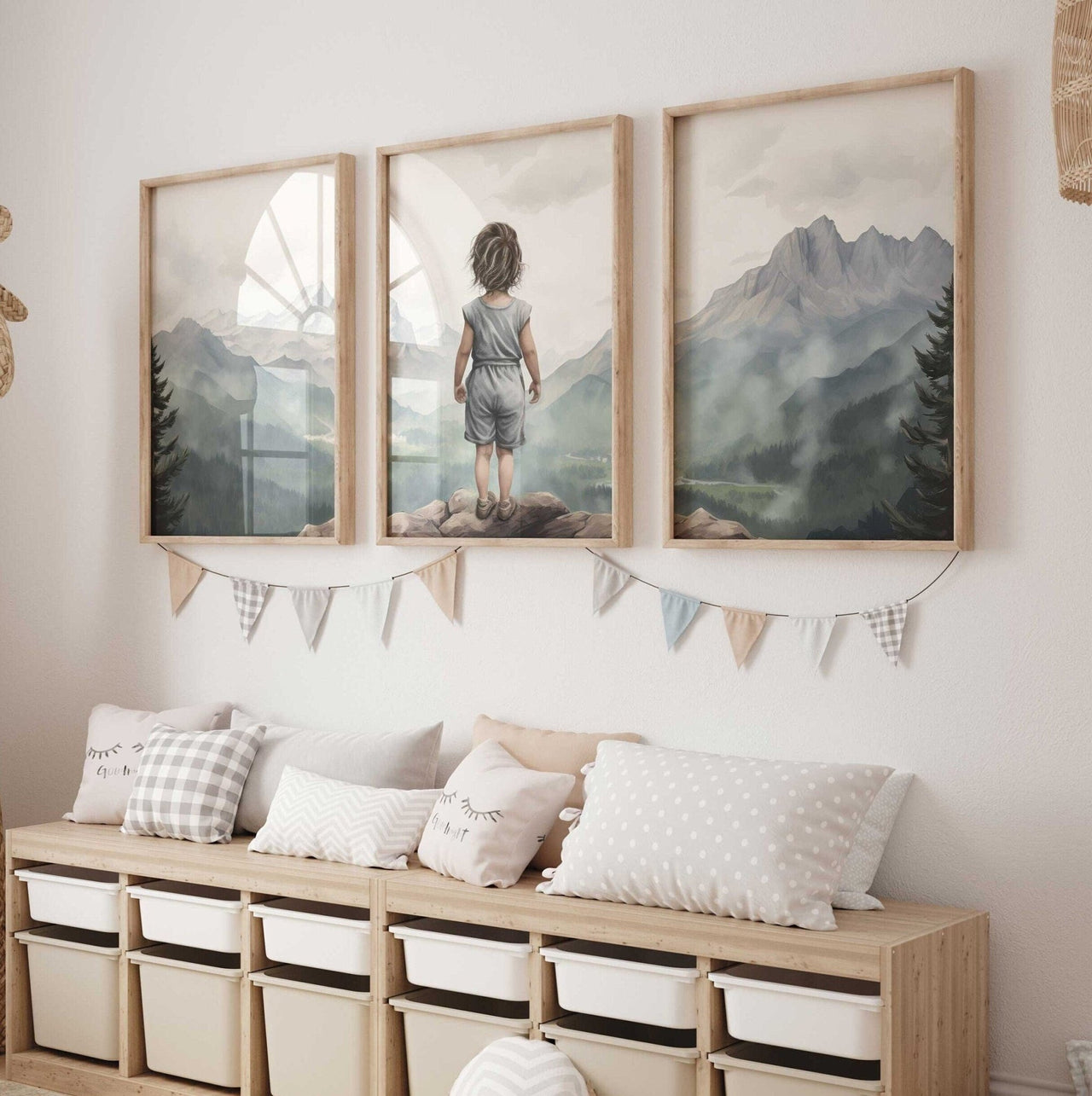 Girl Adventure Wall Art – Camping Toddler Room Decor • Set of 3