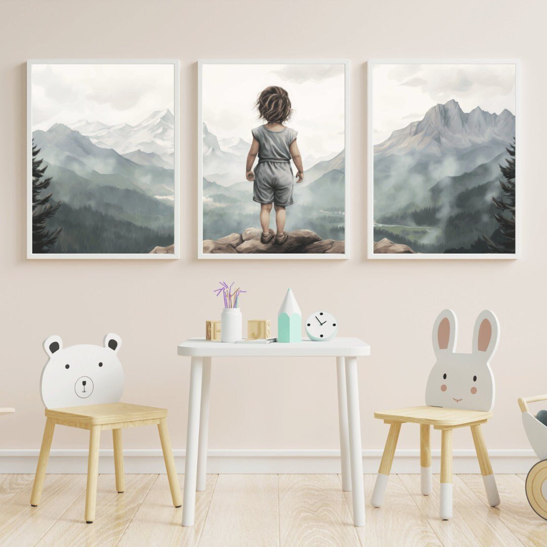 Girl Adventure Wall Art – Camping Toddler Room Decor • Set of 3