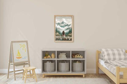 Girl Adventure Print, Mountain Nursery Decor, Toddler Room Art - WildfieldPrints