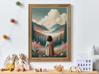 Girl Adventure Print, Mountain Nursery Decor, Toddler Room Art - WildfieldPrints