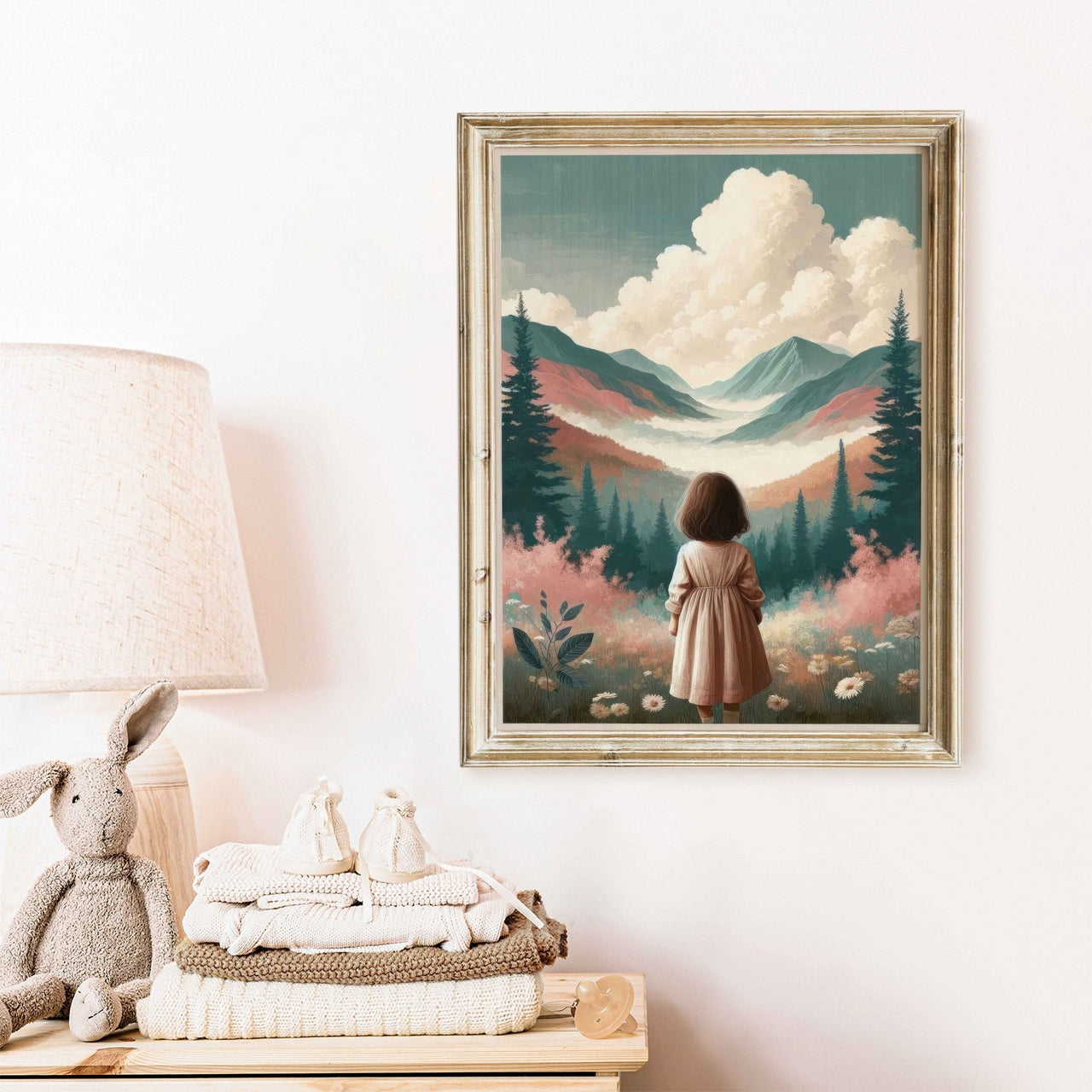 Girl Adventure Wall Art – Mountain Nursery Print for Toddler Room