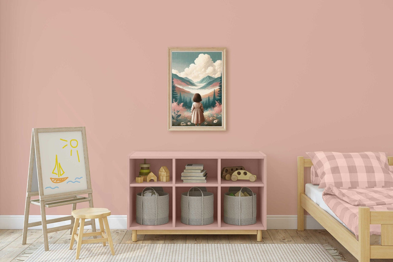 Girl Adventure Wall Art – Mountain Nursery Print for Toddler Room