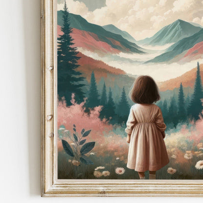 Girl Adventure Print, Mountain Nursery Decor, Toddler Room Art - WildfieldPrints
