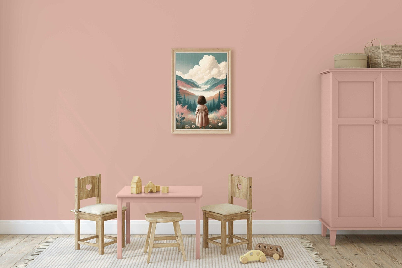 Girl Adventure Wall Art – Mountain Nursery Print for Toddler Room