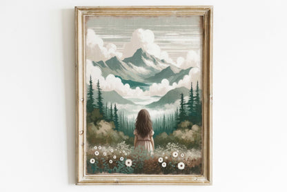 Girl Adventure Print, Mountain Nursery Decor, Toddler Room Art - WildfieldPrints