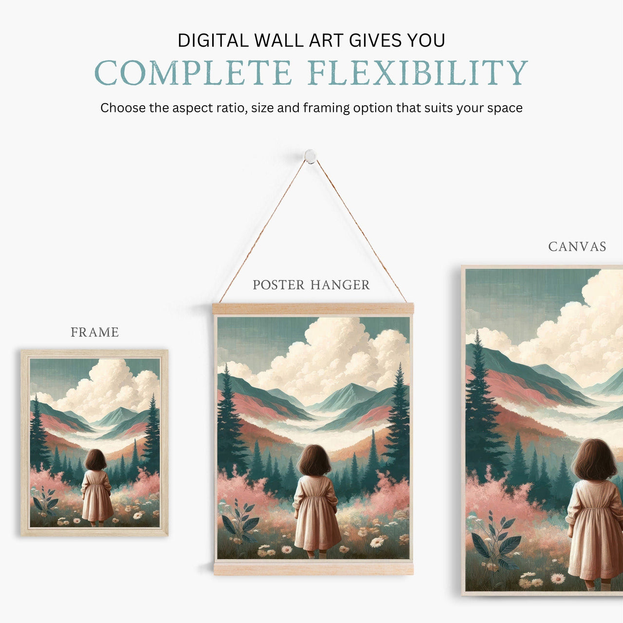 Girl Adventure Wall Art – Mountain Nursery Print for Toddler Room