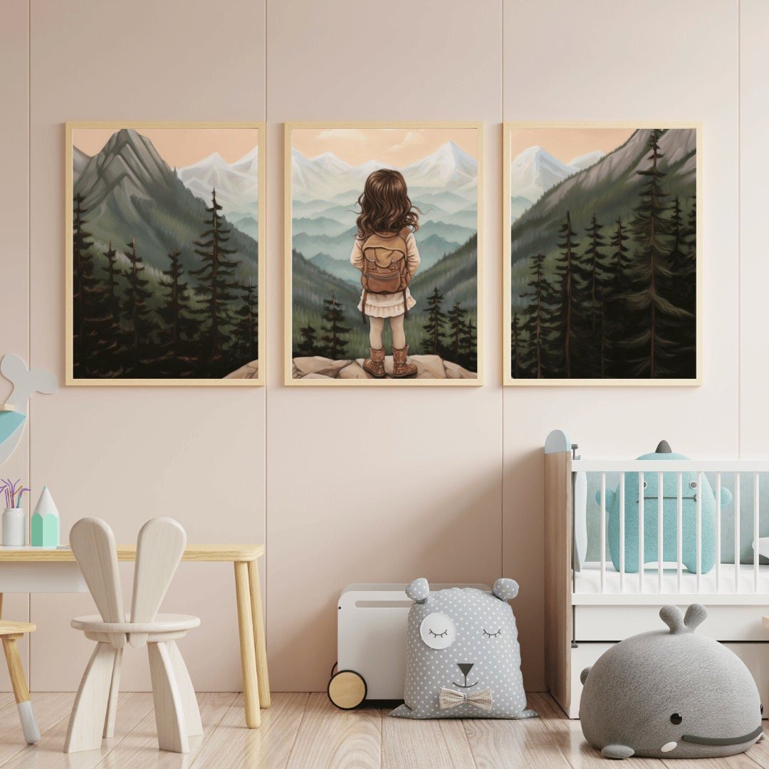 Brave Girl Adventure Wall Art – Nature Girls Room Print • Set of 3
