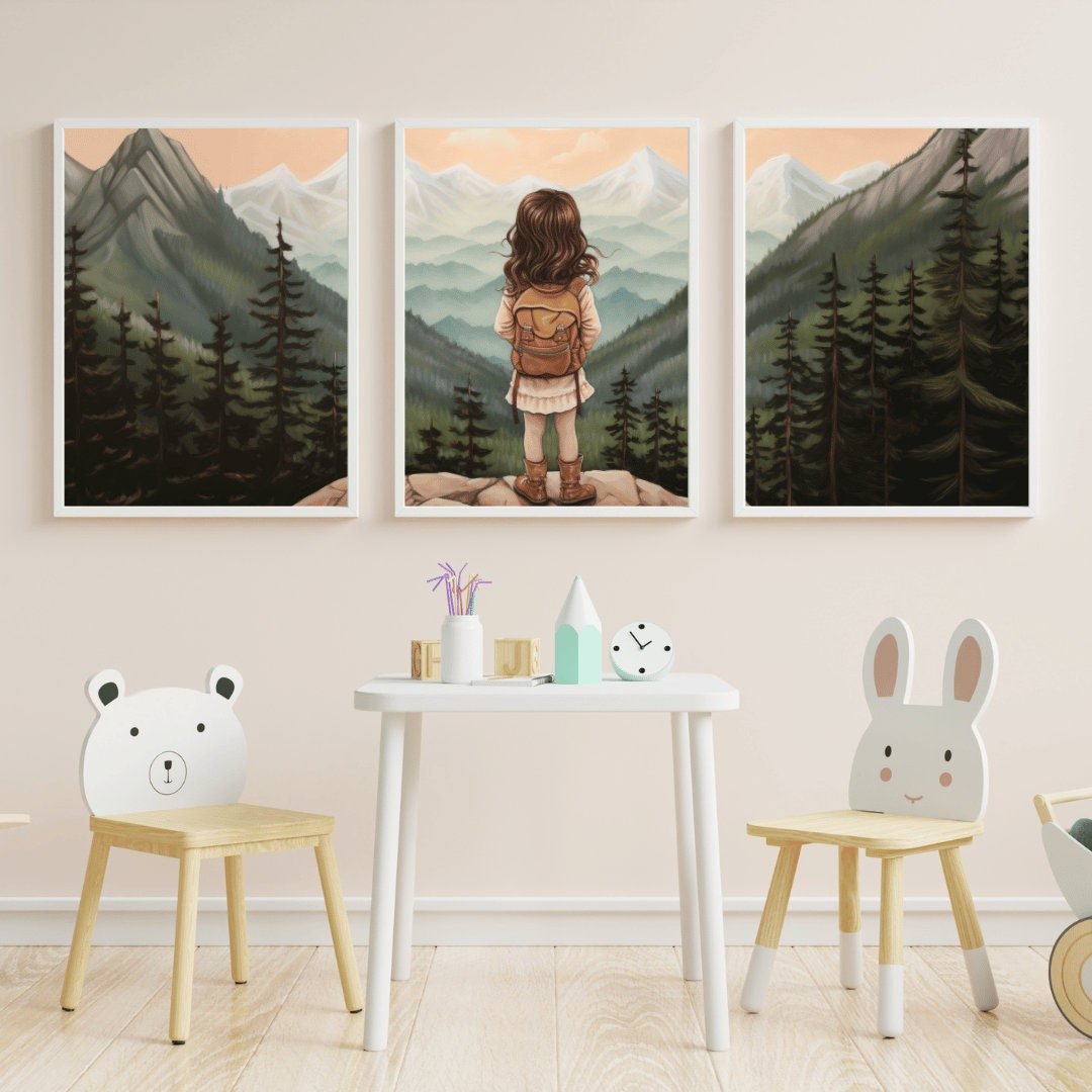 Brave Girl Adventure Wall Art – Nature Girls Room Print • Set of 3