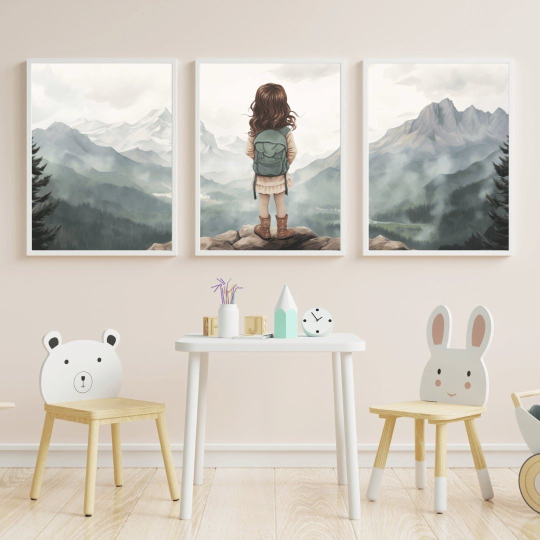 Girl Adventure Wall Art – Nature Girls Room Print • Set of 3
