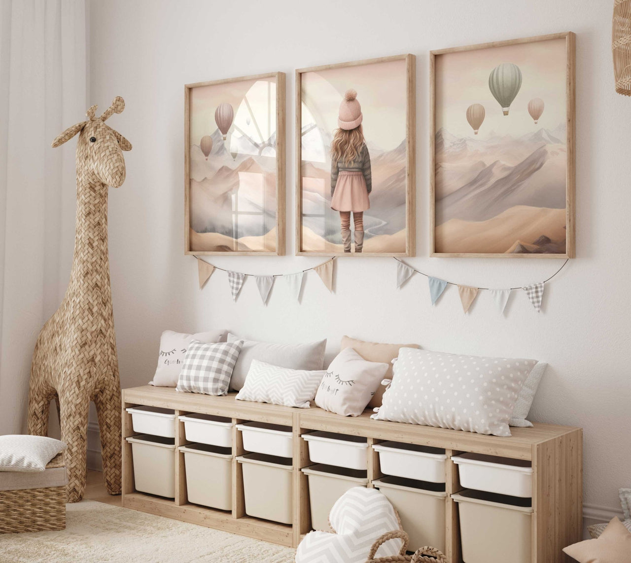 Hot Air Balloon Wall Art – Adventure Kids Room Decor • Set of 3