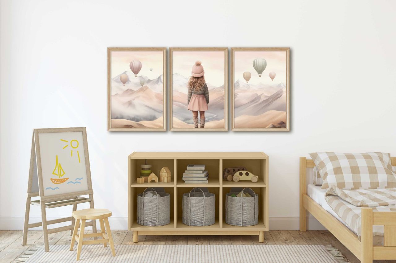 Hot Air Balloon Wall Art – Adventure Kids Room Decor • Set of 3