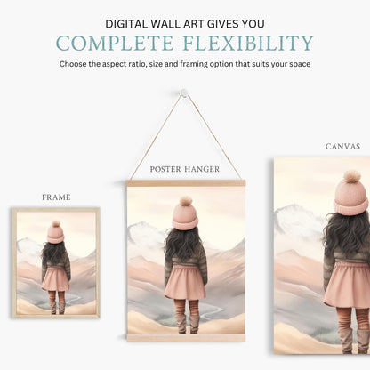 Girl Adventure Prints, Mountain Nursery Decor, Hot Air Balloon Art - WildfieldPrints