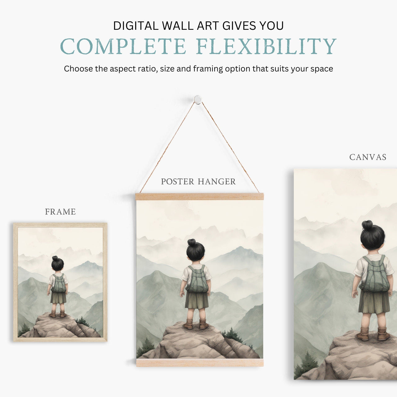 Little Girl Adventurer Wall Art – Nature Nursery Print for Girls • Set of 3