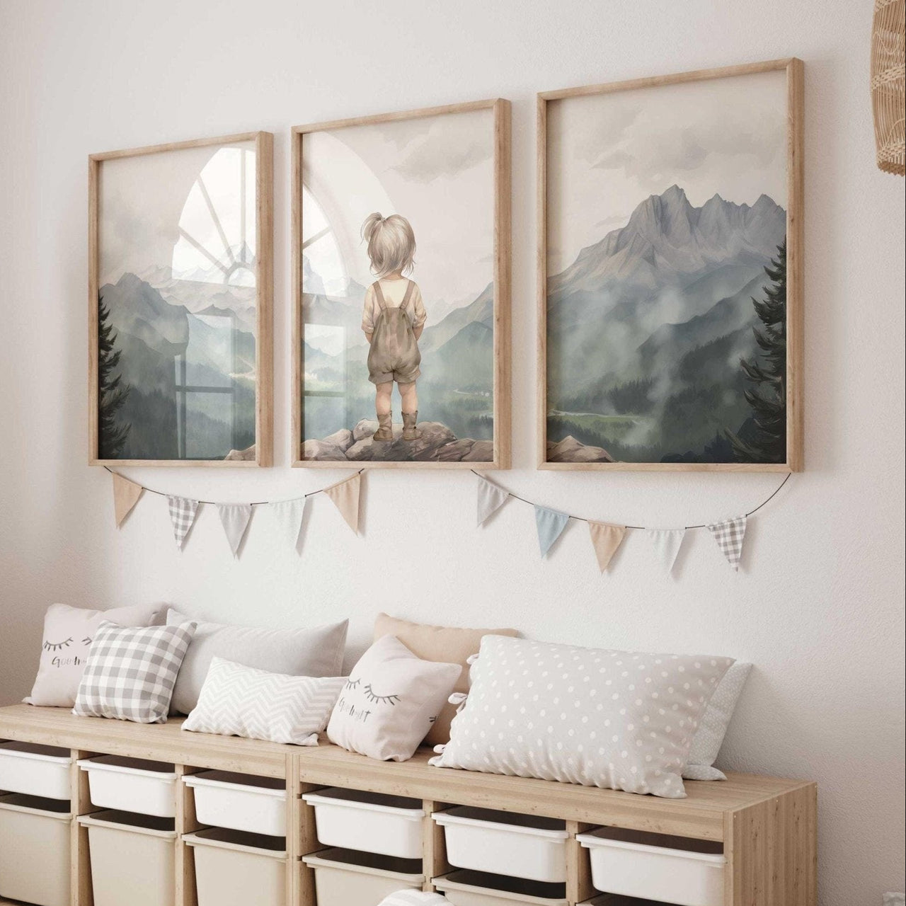 Blonde Girl Wall Art – Nature Kids Room Print • Set of 3