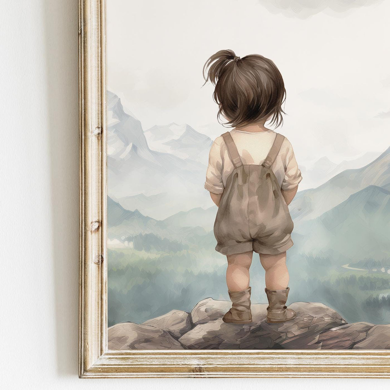 Vintage Mountain Girl Wall Art – Nature Nursery Print for Girls • Set of 3