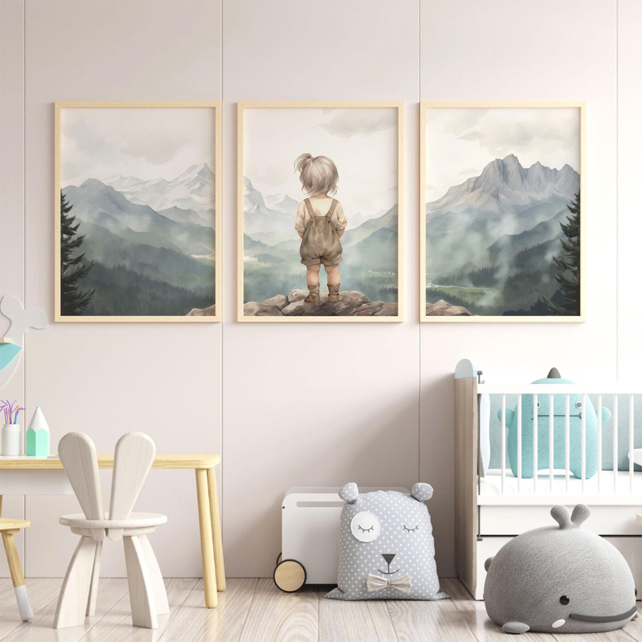 Blonde Girl Wall Art – Nature Kids Room Print • Set of 3