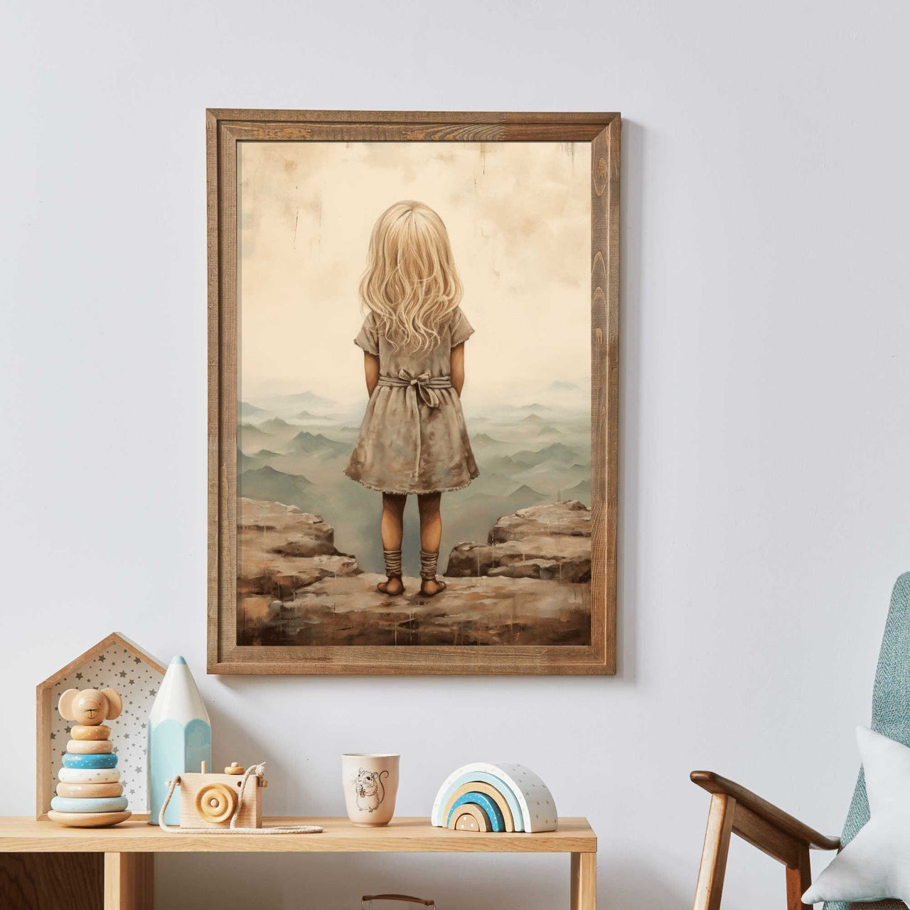 Mountain Wall Art – Adventure Nursery Print for Girls