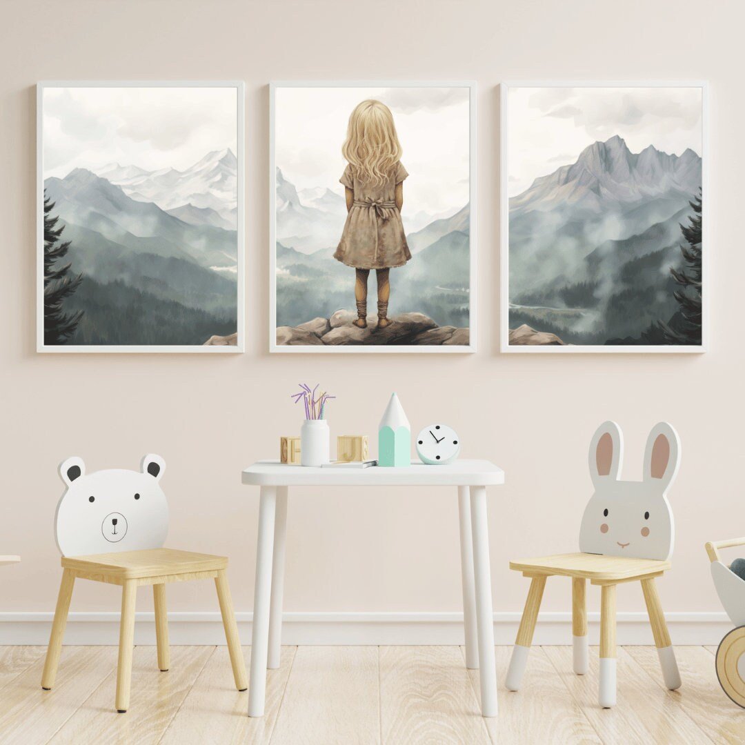 Blonde Adventurer Wall Art – Adventure Girls Room Decor • Set of 3
