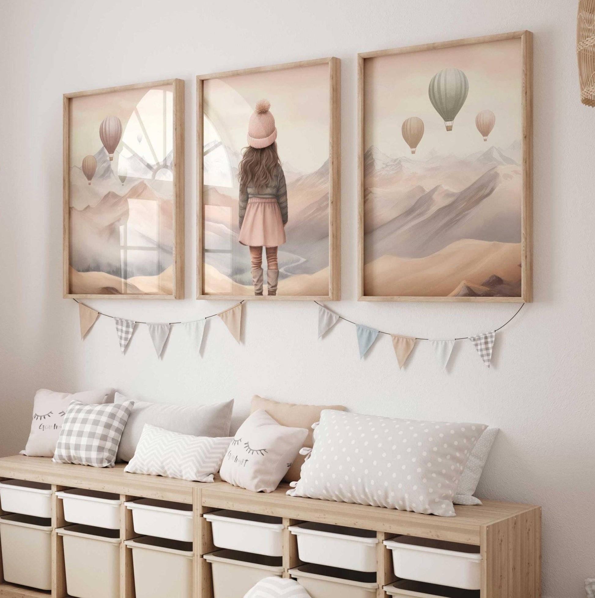 Girl Adventure Wall Art, Hot Air Balloon Nursery Decor, Girls Room Decor - WildfieldPrints