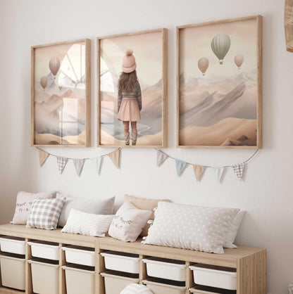 Girl Adventure Wall Art, Hot Air Balloon Nursery Decor, Girls Room Decor - WildfieldPrints