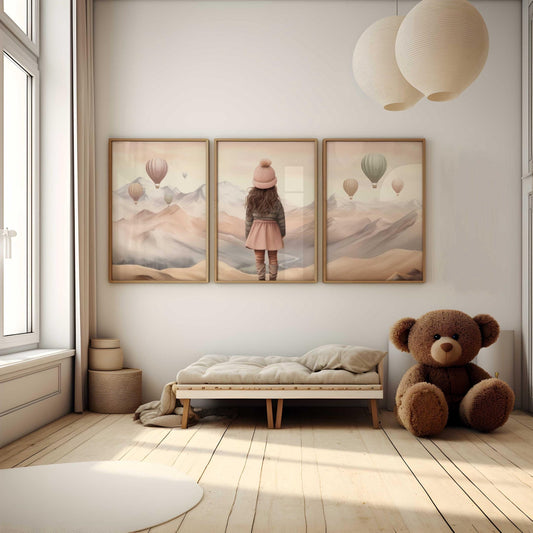 Girl Adventure Wall Art, Hot Air Balloon Nursery Decor, Girls Room Decor - WildfieldPrints