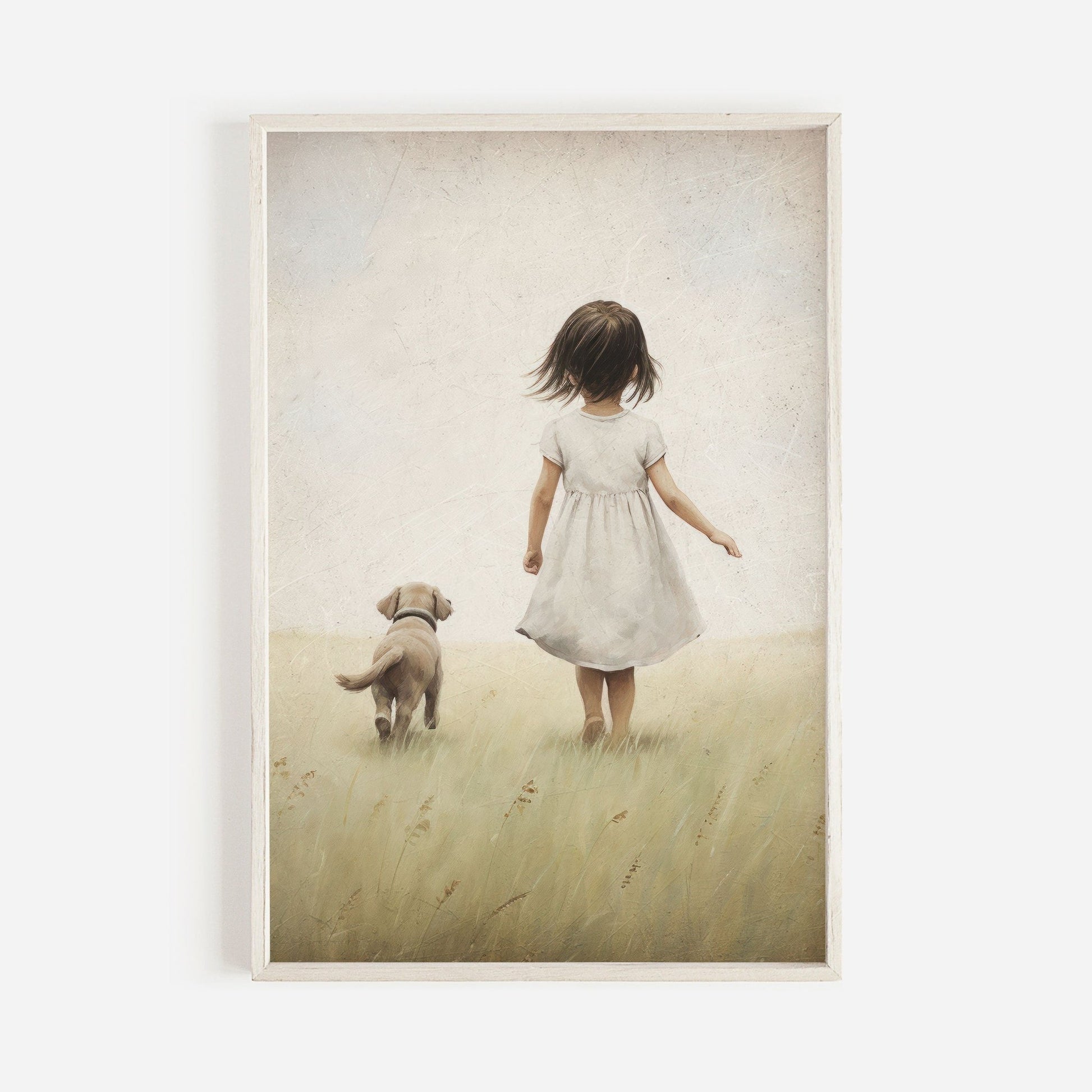 Girl and Dog Print, Vintage Nursery Decor, Cute Puppy Wall Art - WildfieldPrints