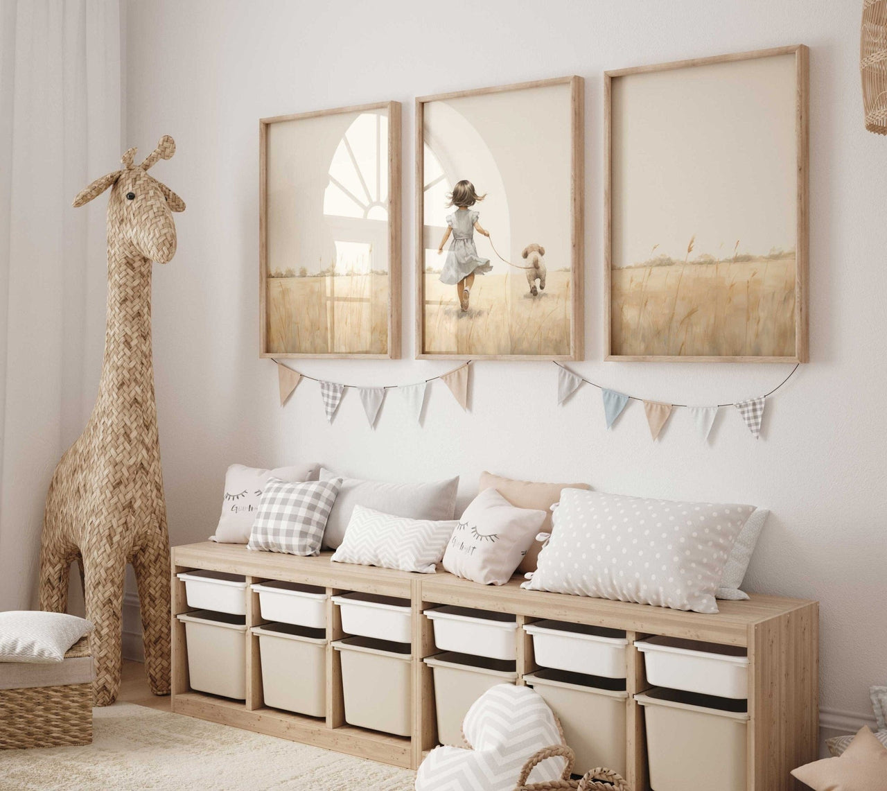 Beagle Wall Art – Animal Nursery Print for Girls • Set of 3