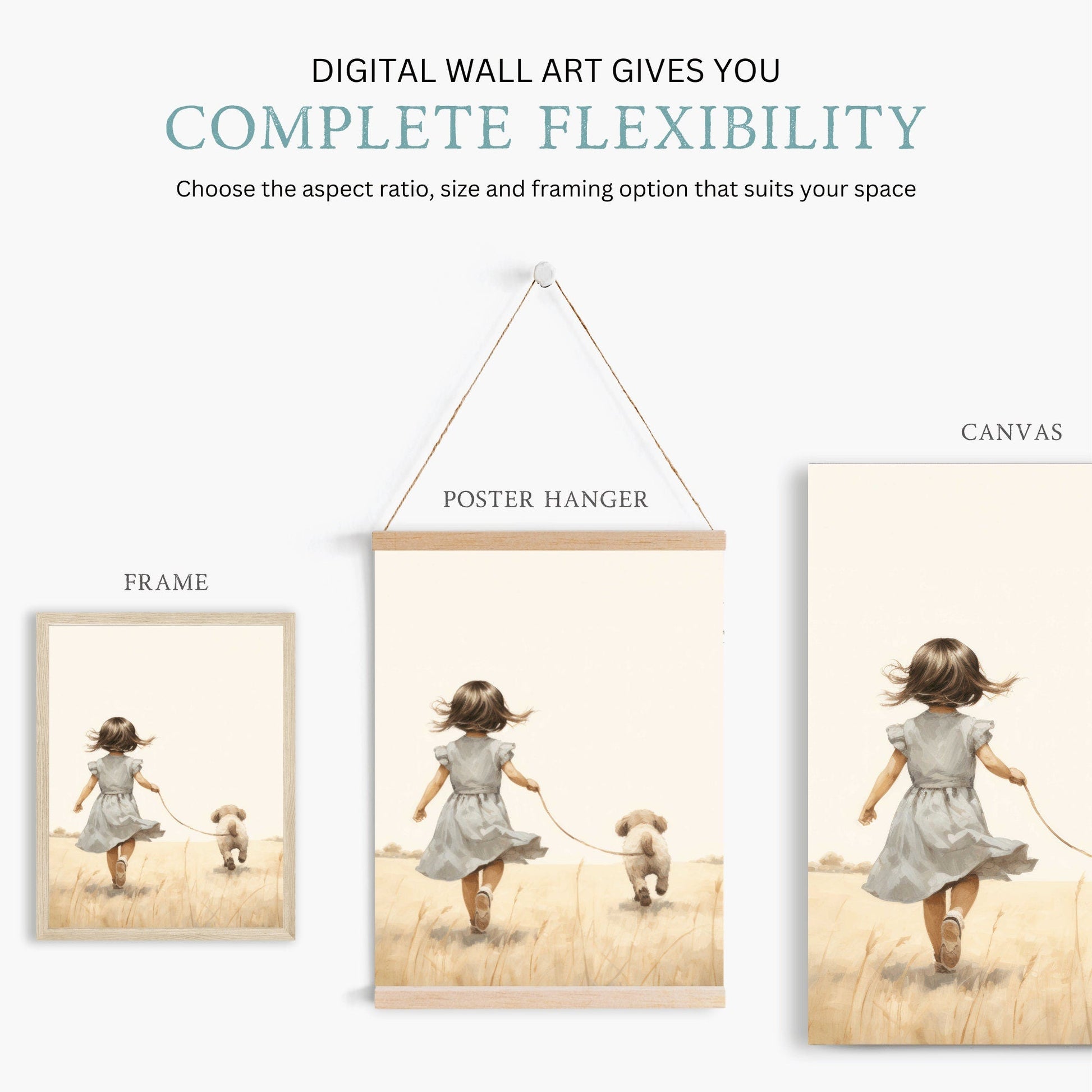 Girl and Dog Prints, Puppy Nursery Decor, Unique Vintage Wall Art - WildfieldPrints