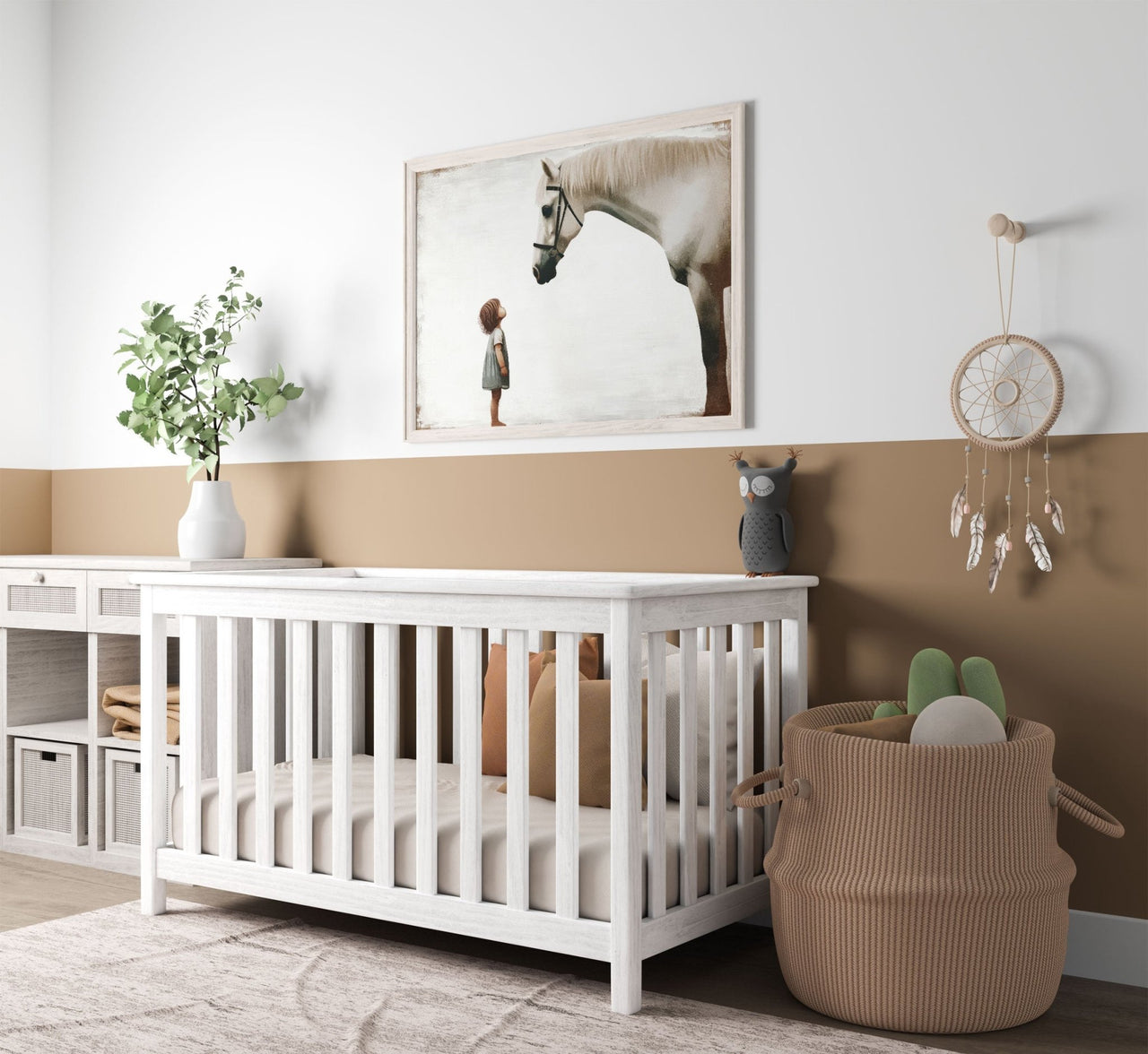 White Horse Wall Art – Farm Nursery Print for Girls Room