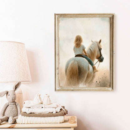 Girl and Horse Painting, Girls Room Decor, Equestrian Wall Art - WildfieldPrints