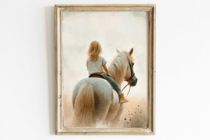 Girl and Horse Painting, Girls Room Decor, Equestrian Wall Art - WildfieldPrints