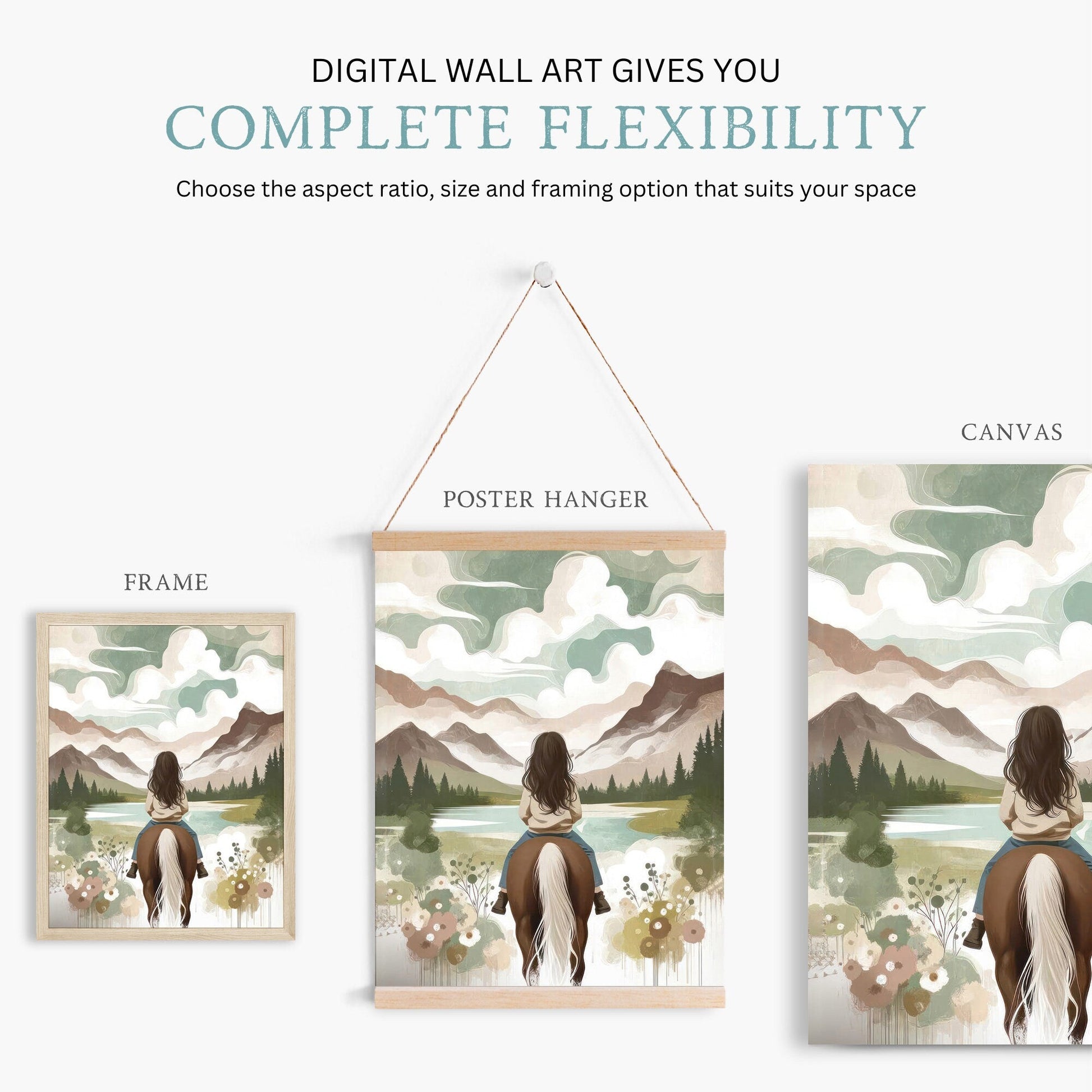 Girl and Horse Print, Equestrian Room Decor, Farmhouse Wall Art - WildfieldPrints