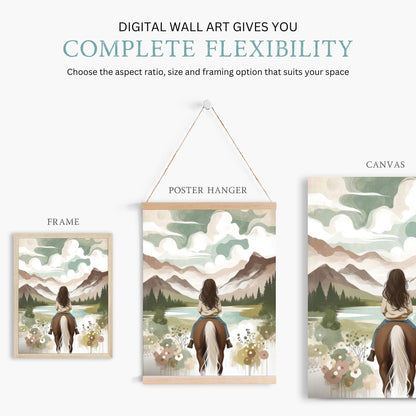 Girl and Horse Print, Equestrian Room Decor, Farmhouse Wall Art - WildfieldPrints
