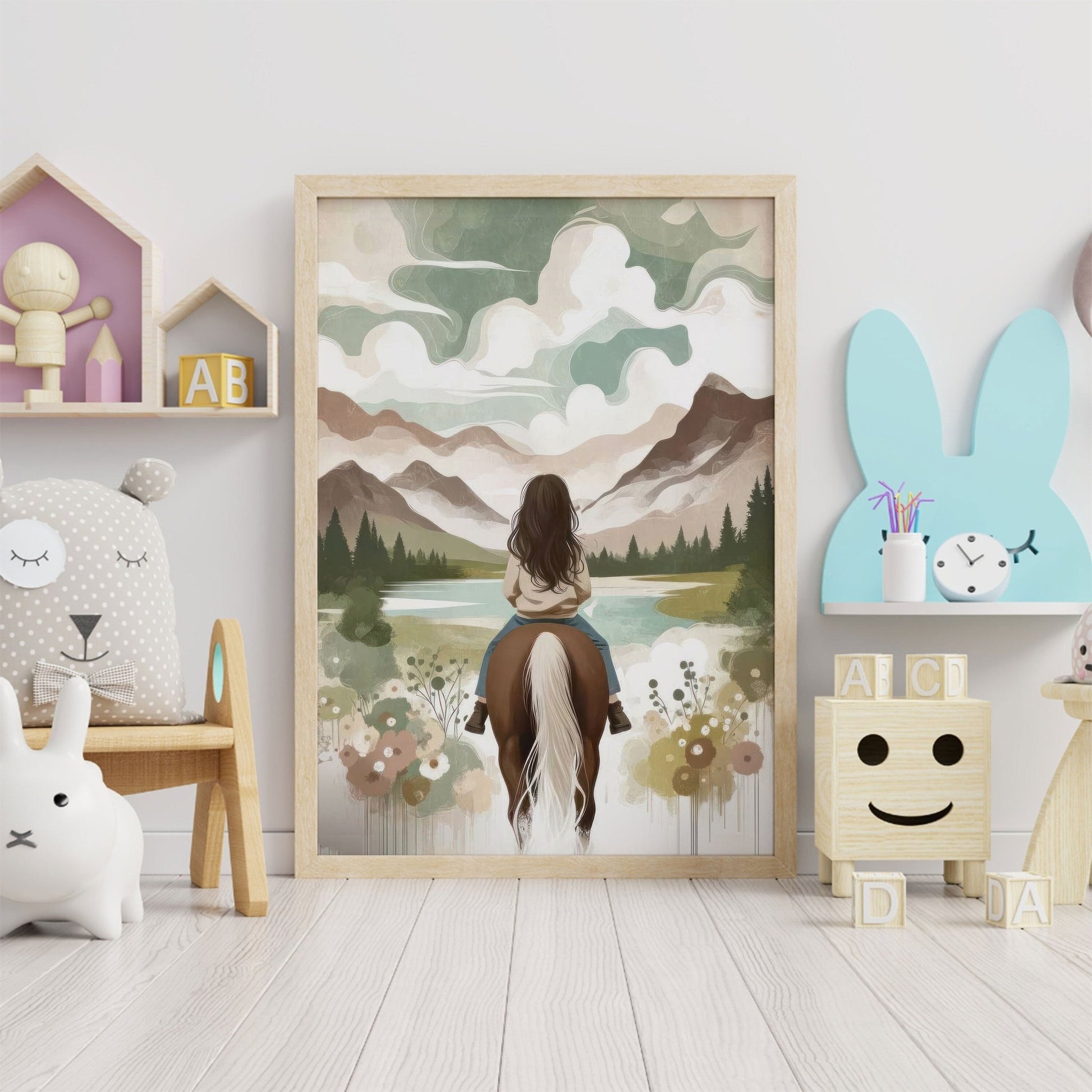 Girl and Horse Print, Equestrian Room Decor, Farmhouse Wall Art - WildfieldPrints
