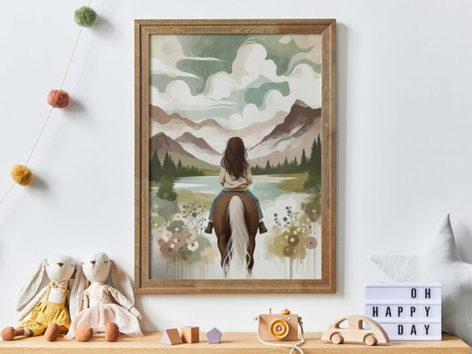 Girl and Horse Print, Equestrian Room Decor, Farmhouse Wall Art - WildfieldPrints