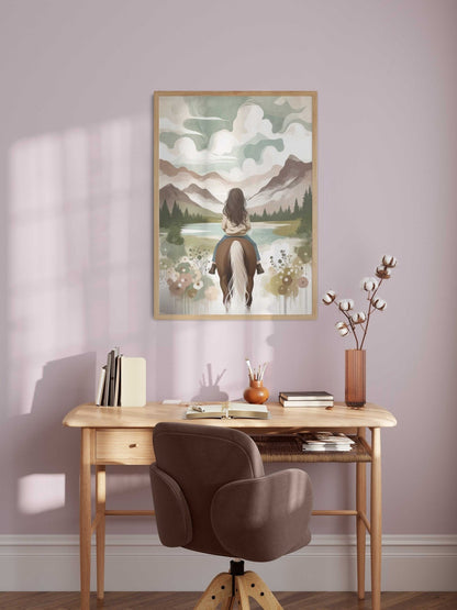 Girl and Horse Print, Equestrian Room Decor, Farmhouse Wall Art - WildfieldPrints
