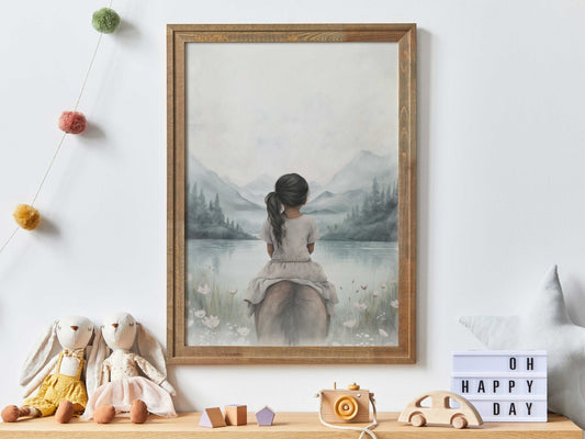 Girl and Horse Print, Equestrian Wall Decor, Horse Art for Kids - WildfieldPrints